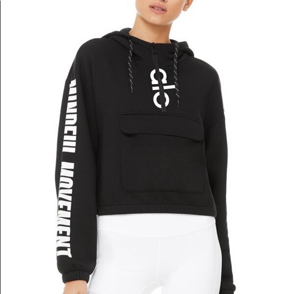 ALO Stadium Quarter zip hoodie, black with white logo